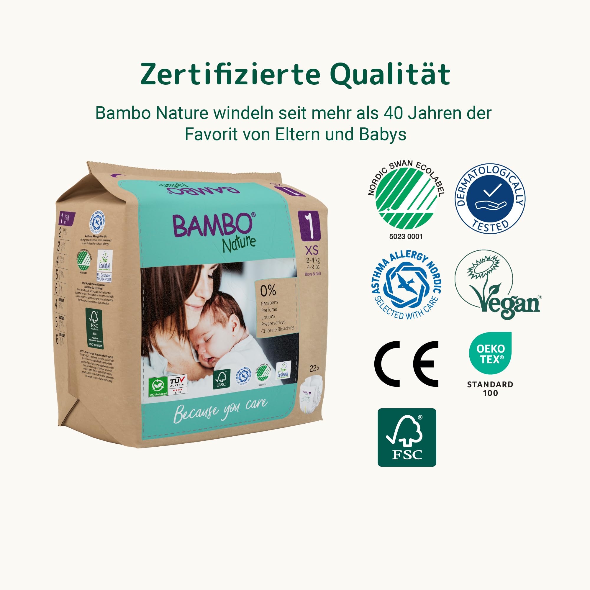 Bambo Nature Baby Windeln Größe 1 (2-4kg) 132 St. Monatsbox | Premium Diapers mit verbesserter Auslaufsicherheit | Ultimativen Komfort & Freiheit für Neugeborene | Dermatologisch getestet Nappies