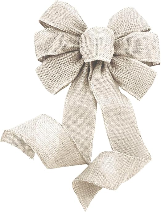 Beige Burlap Ribbon Wreath Bow - 10" Wide, 18" Long Tails, Ivory, Fall Decor, Thanksgiving, Christmas Decoration, Winter, Farmhouse Country Decoration, Swag, Garland