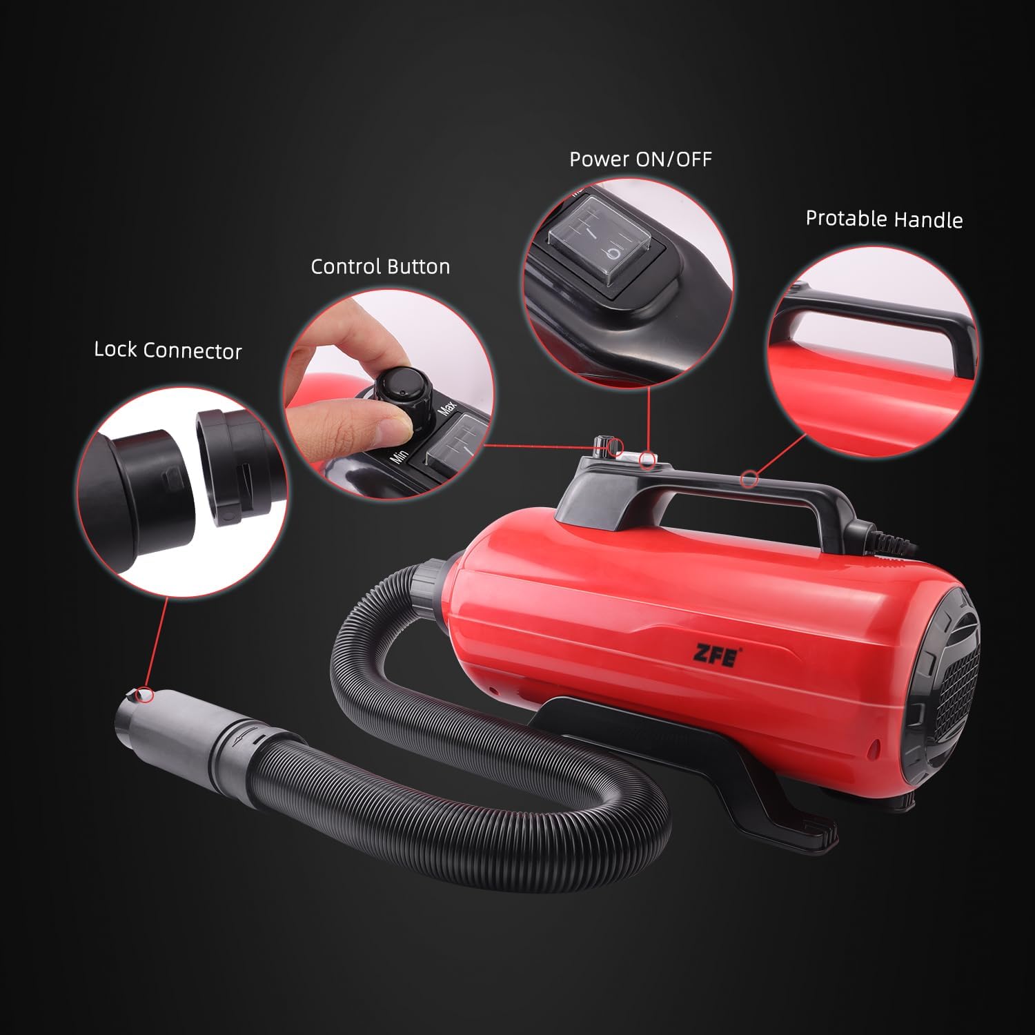 Dog Pet Dryer, 3000W High Velocity Pet Dryer Adjustable Speed Dog Grooming Blower Double Motor, Pet Grooming Hair Drying(4HP), Hot Air Dog Hair Dryer Blower with 2 Nozzle