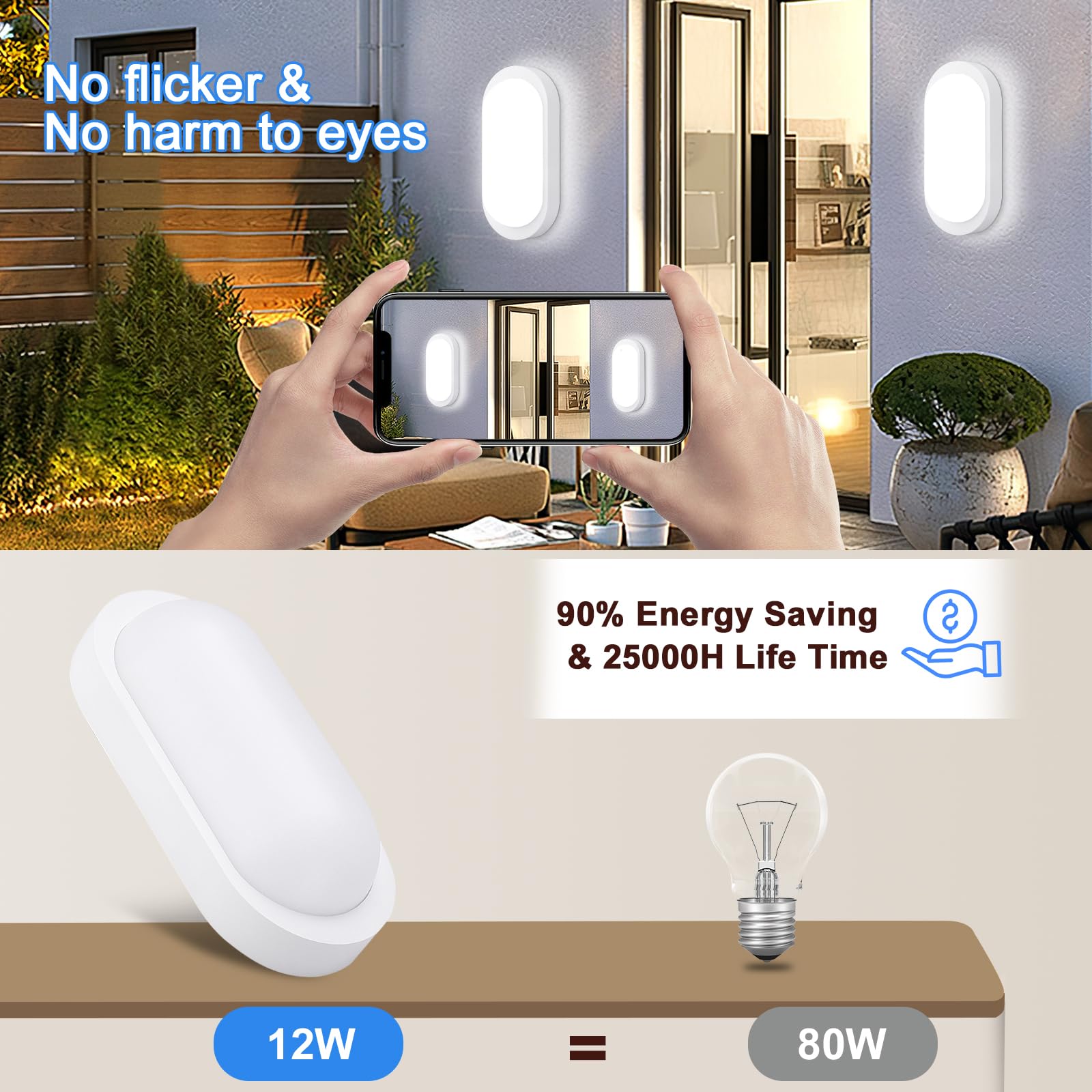 Oraymin Lampa ścienna LED 10 W z czujnikiem ruchu, 4000 K, neutralna biel, lampa z automatycznym czujnikiem LED, IP44, lampa sufitowa, lampa do piwnicy, lampa łazienkowa, lampa do sypialni, lampa