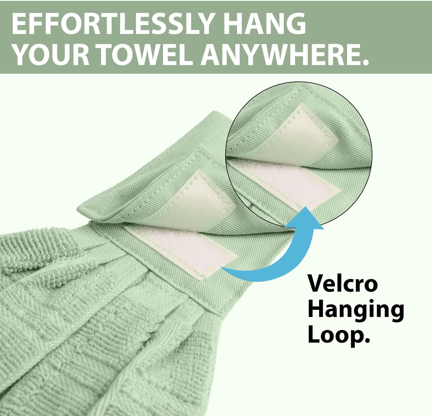 Blue Needles Hanging Kitchen Towels - Sage Green 100% Cotton Solid Kitchen Tie Towel, Set of 2 Hand Dish Cloth with Hanging Loops 9 x 17 Inches, Absorbent, Super Soft, and Fast Drying Home Essential - Image 2