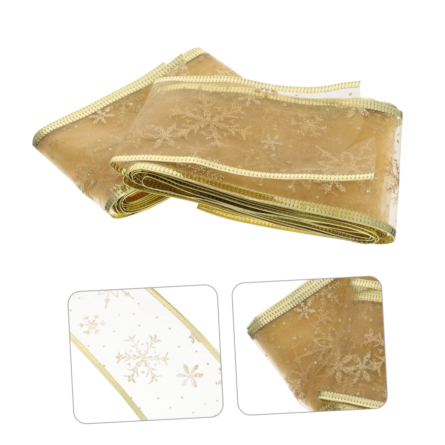 Lurrose 12 Stück Weihnachtsband Golddekorationen Weihnachtsschleifen Bänder Schneeflockenbänder Drahtband Weihnachtsband Netzband Für Roségold Gold Drahtband Stoff Golden