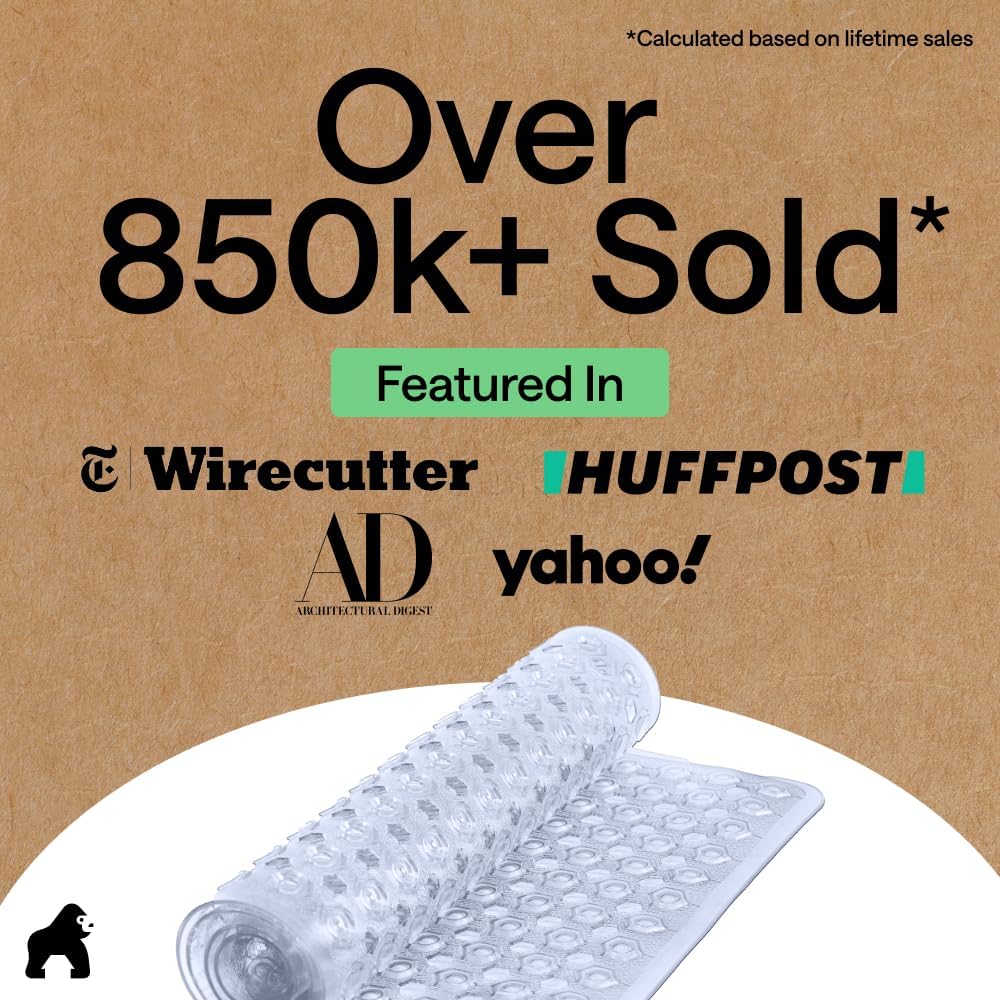 GORILLA GRIP Patented Bath Tub Shower Mat, Machine Washable Bathtub Floor Liner Mats, Suction Cups and Drain Holes to Keep Tubs Clean, Soft on Feet, Bathroom Essentials, 35x16 Inch, Clear - Image 9