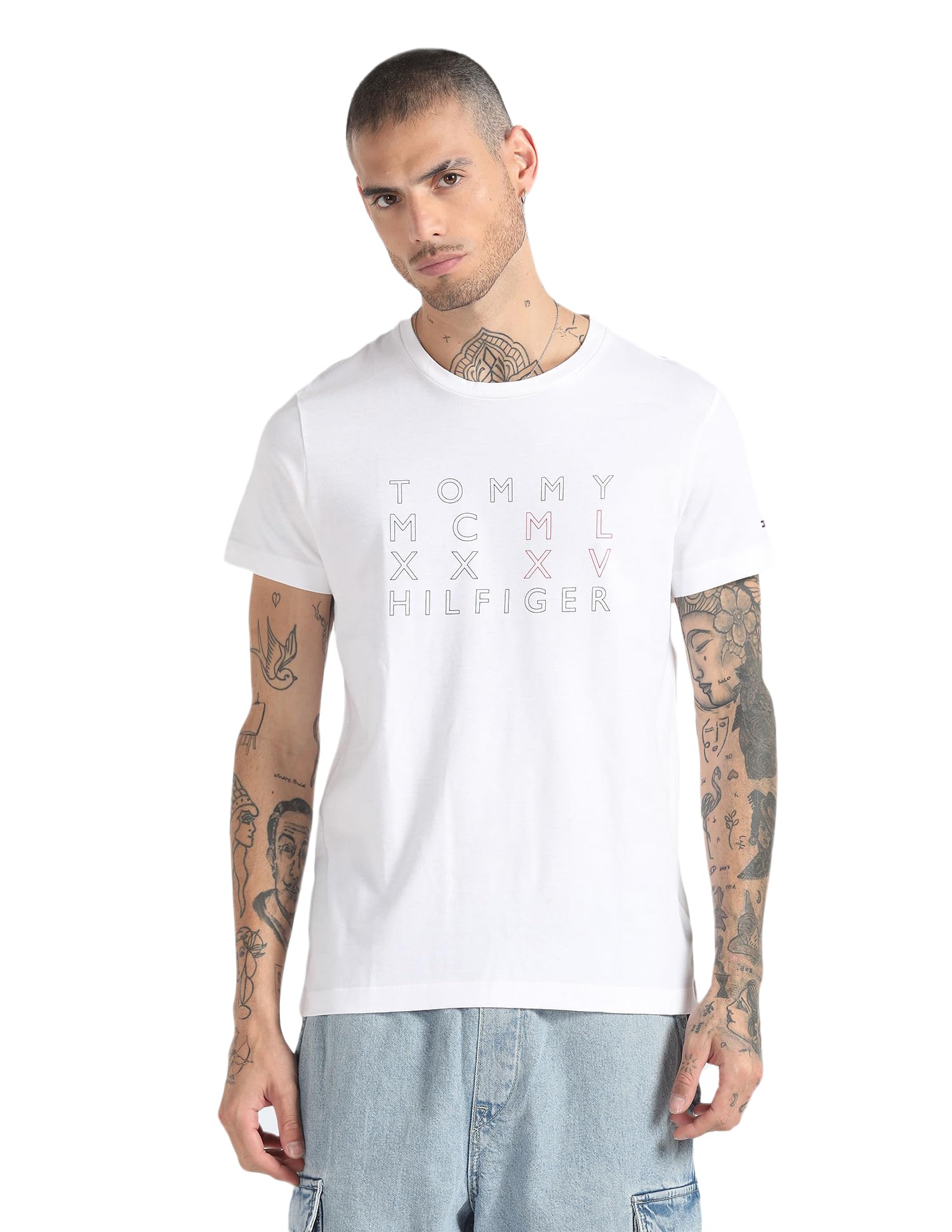 tommy hilfiger Men's Short Sleeve Slim Fit T-Shirt,White,M-picture-35