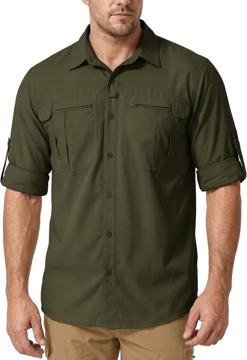 Men Sun Protection Safari Fishing Shirts Long Sleeve UPF50+ UV Quick Dry Lightweight Cooling Hiking Travel Button Down Shirt