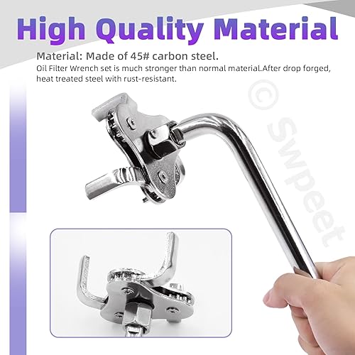 Miniatura 3 de Swpeet 3 piezas de llave universal de filtro de aceite de 3 mandíbulas y adaptador de controlador cuadrado de 3/8 pulgadas y mango cuadrado de 1/2