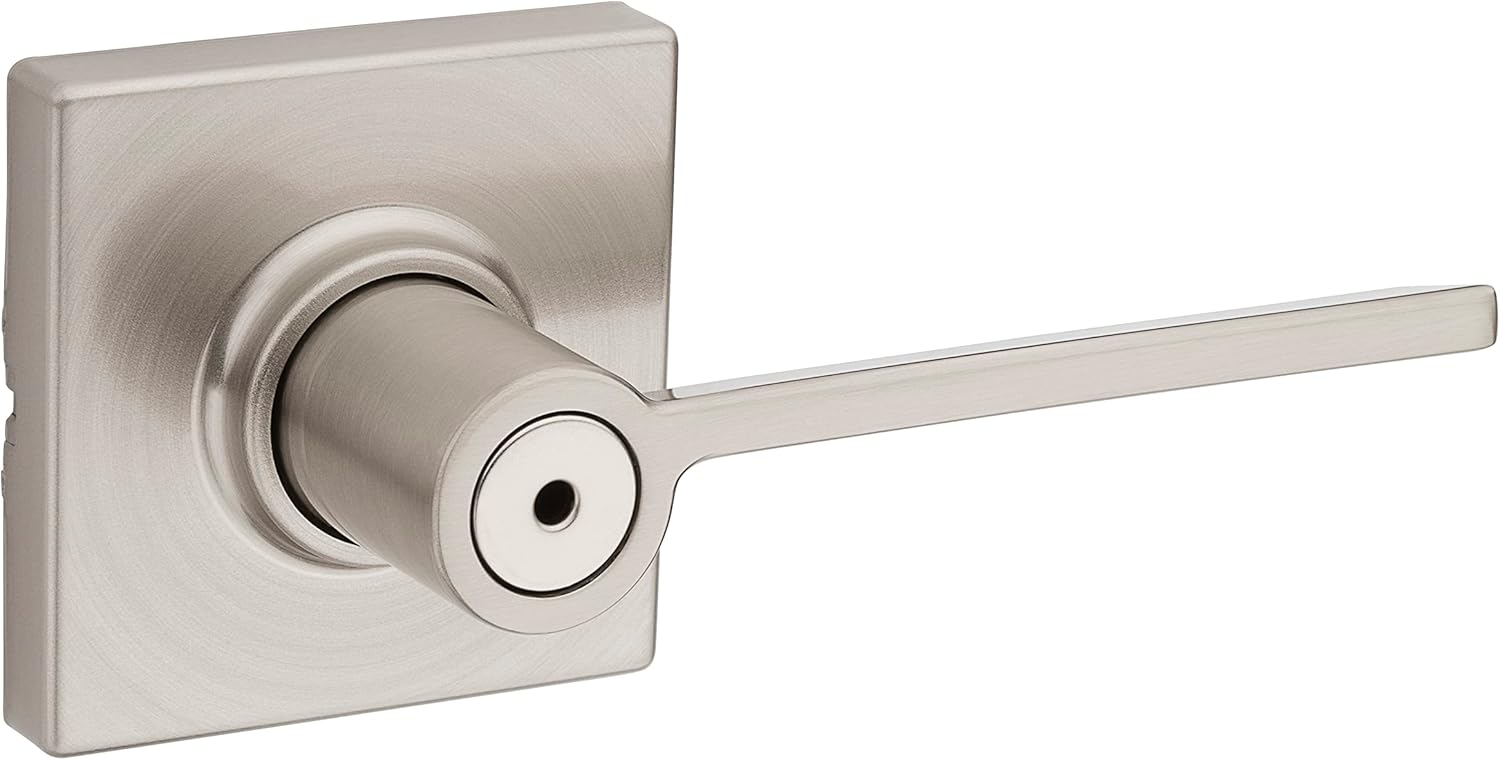 Kwikset Ladera Door Lever Privacy Lock Handle for Bedroom and Bathroom, Square Rose in Satin Nickel