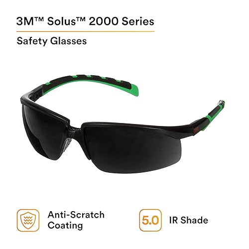 Miniatura 7 de 3M Gafas de seguridad, serie Solus 2000, antiarañazos, lente gris IR Shade 5.0, patillas negrasverdes, paquete de 1