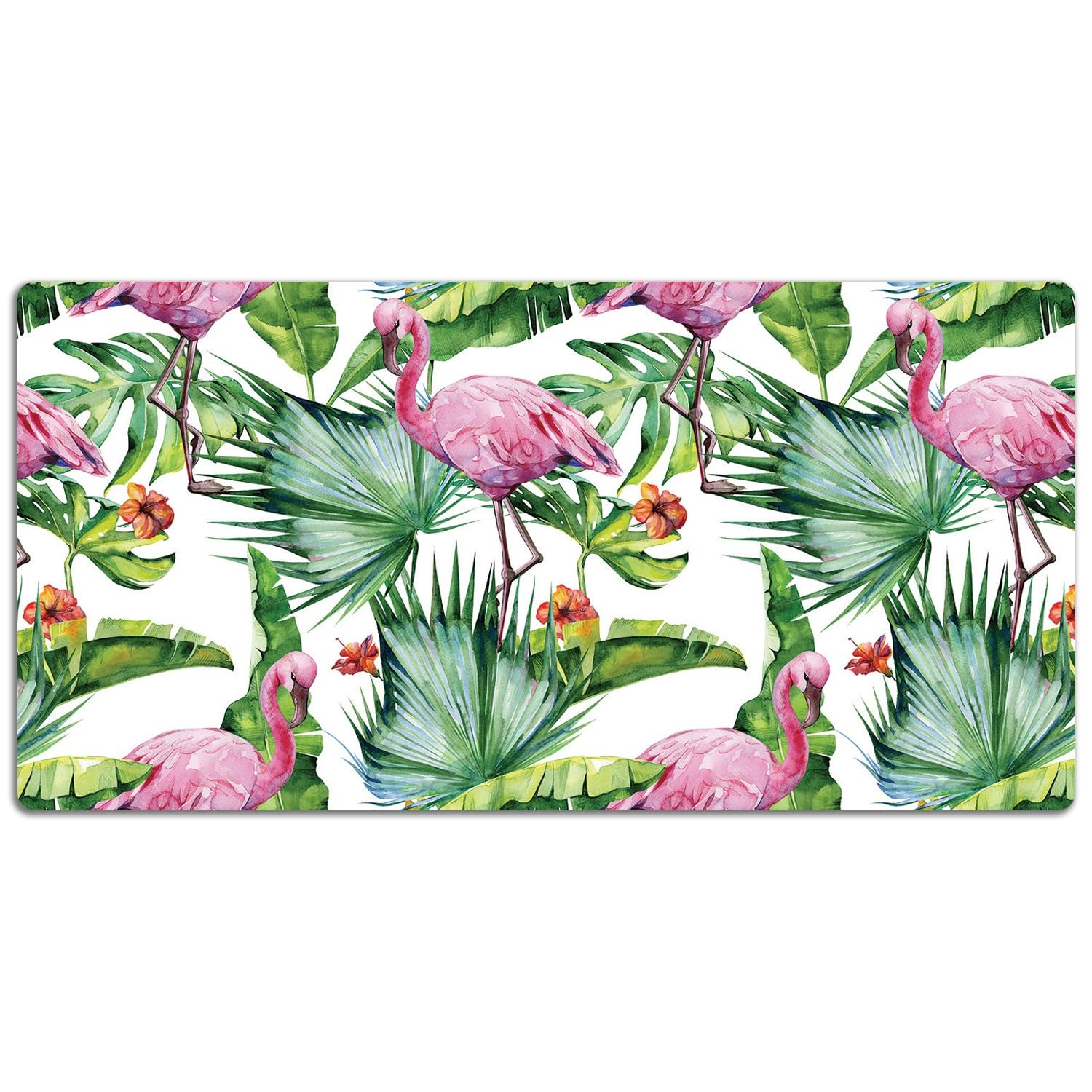 Sottomano da Scrivania 120x60 cm Superficie Protettiva Impermeabile per Ufficio e Casa Antiscivolo Protezione e Decorazione in Vinile PVC Facile da Pulire - Foglie e fenicotteri
