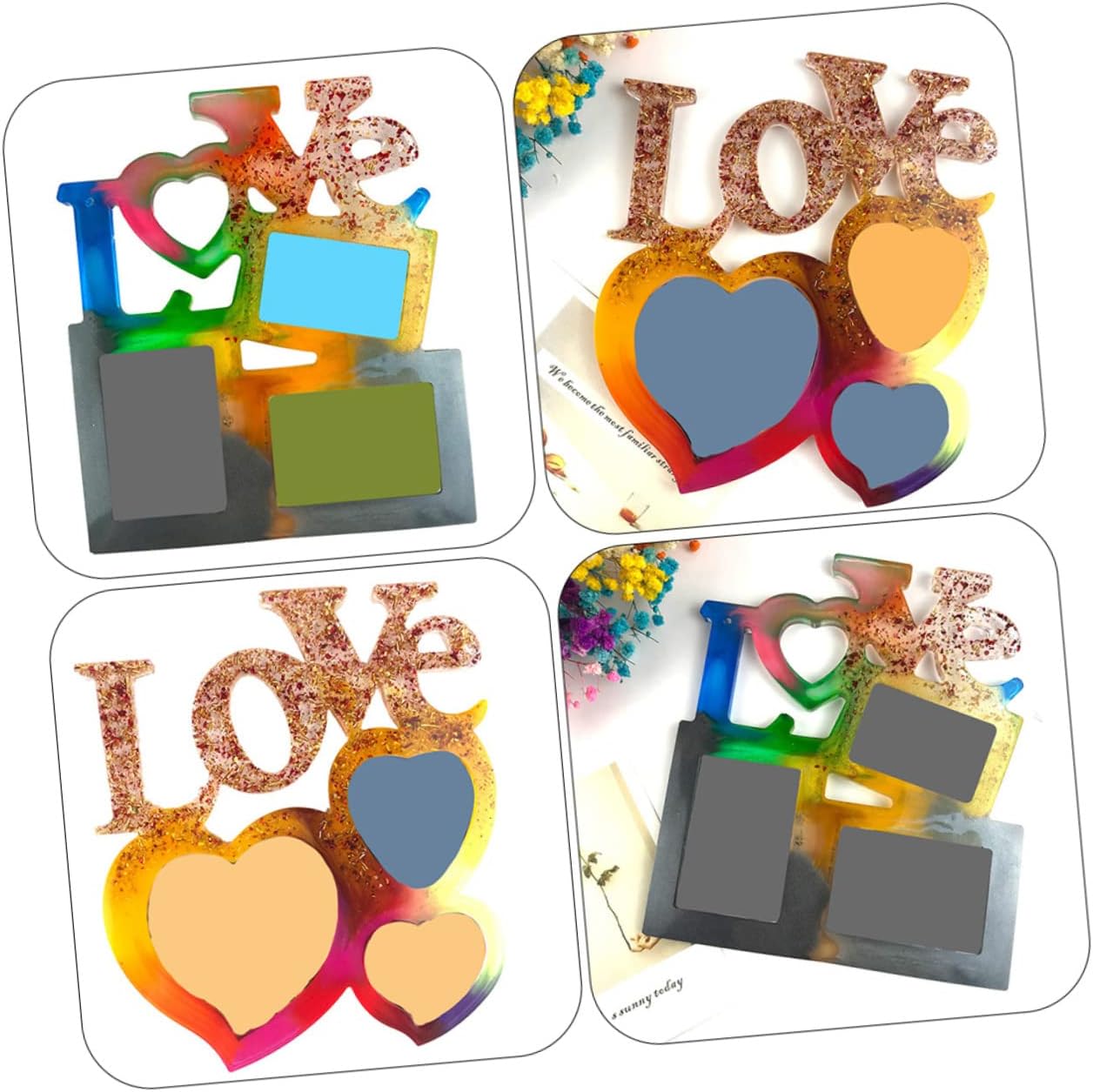 Gadpiparty 2pcs Epoxy Photo Frame Mold for Mother's Day Crafts Heart-Shaped Easy Demoulding Safe Material for Creative Home Decor
