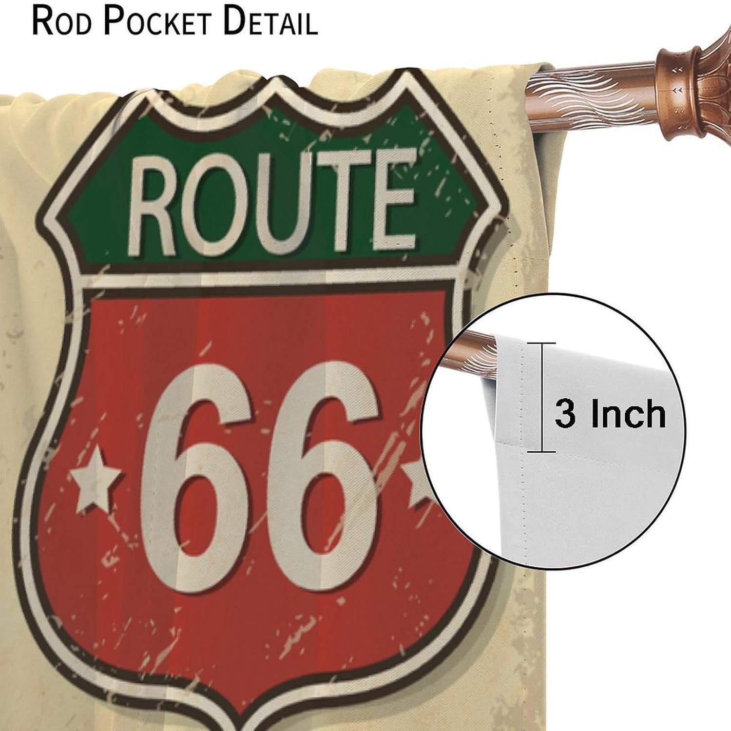California Route 66 Blackout Curtains Beach Palm Trees Sea Surfboards Vintage Poster Window Treatments for Kitchen Bedroom Living Dining Room 52" W X 84" L