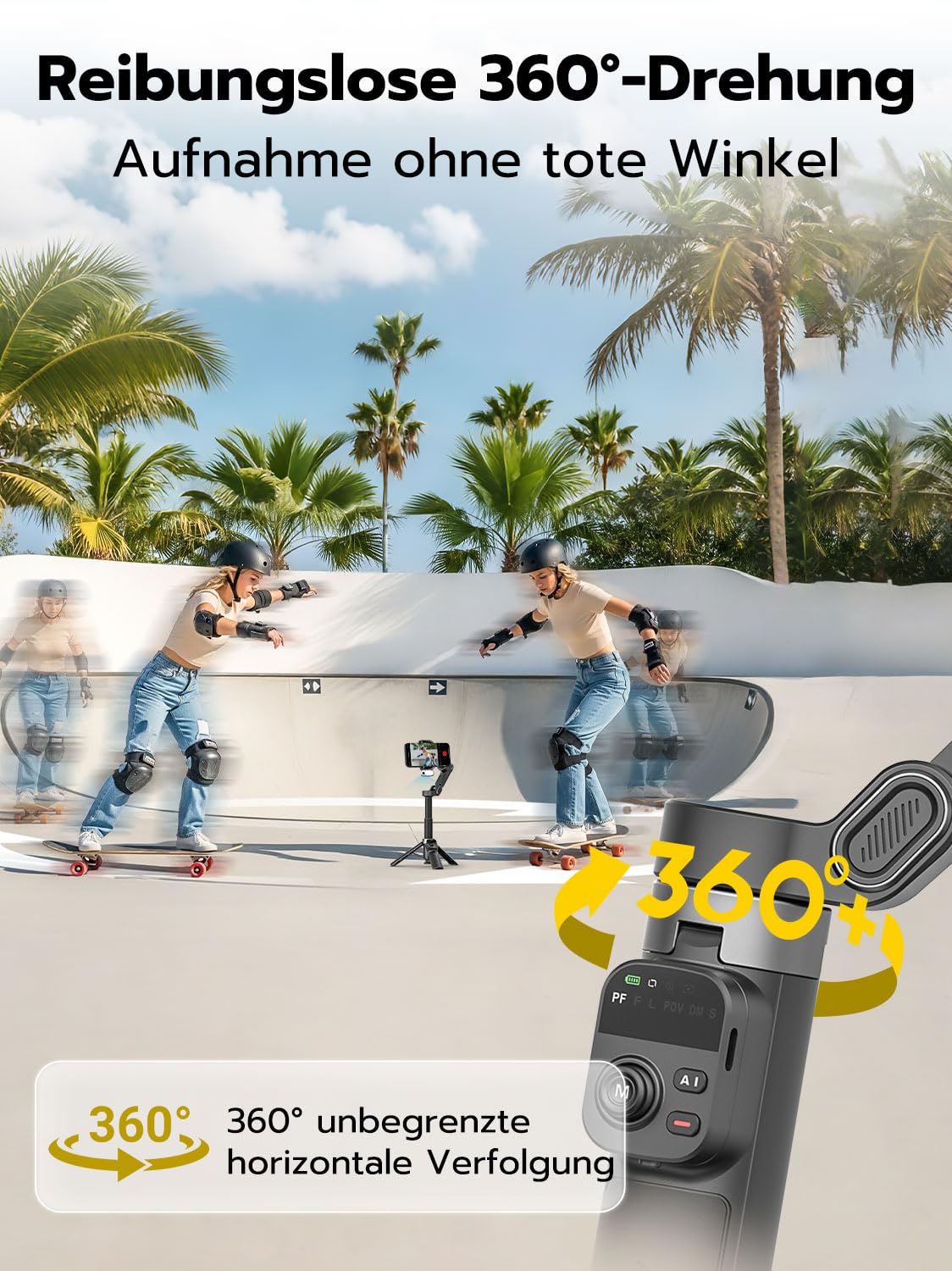AOCHUAN Gimbal-Stabilisator für iPhone,KI-Tracking-Modul und Aufhelllicht, 3-Achsen-Anti-Shake mit magnetischer Fernbedienung, EIN-klick-Stativauslösung, integrierter Verlängerungsstange, Smart X3 AI