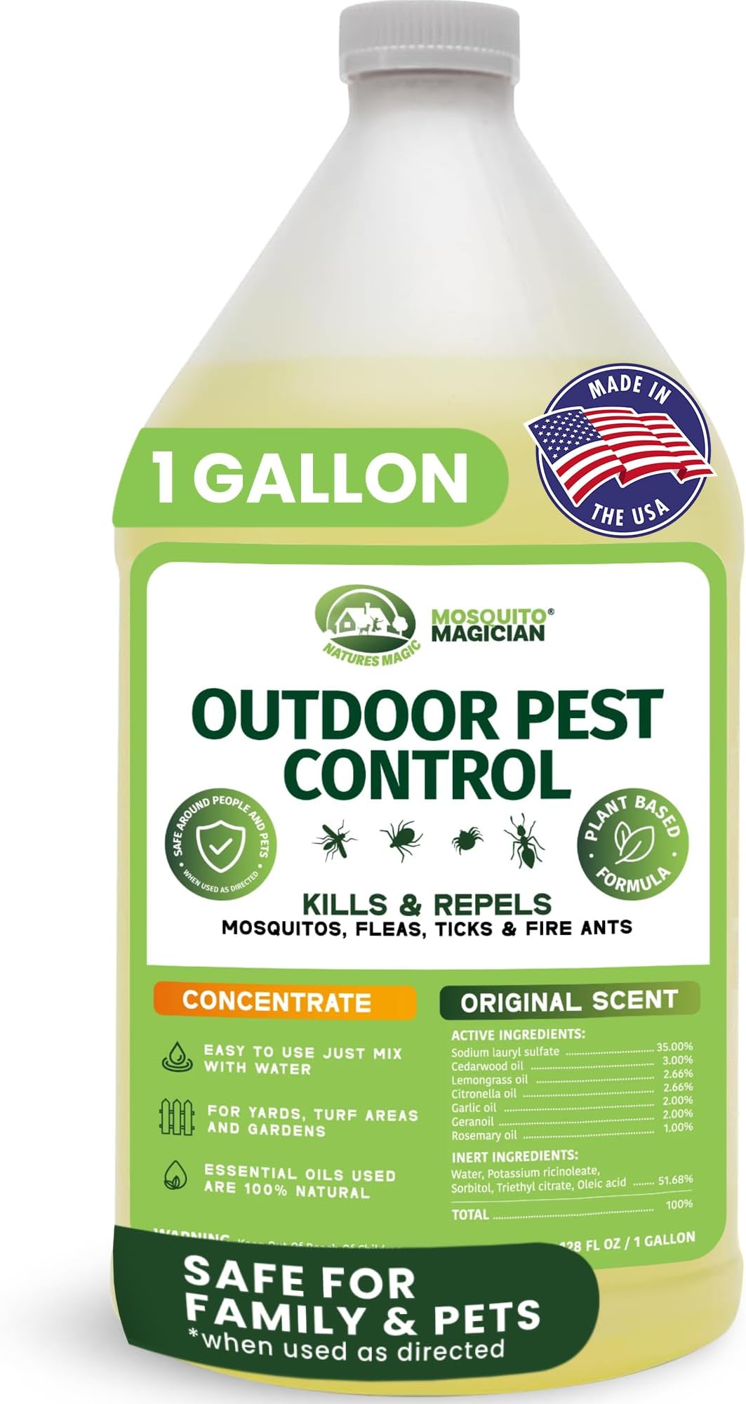 Mosquito Magician Liquid Concentrate – Kills Mosquitoes, Fleas & Fire Ants, Repels and Prevents Ticks – Essential Oil Yard Treatment Spray – for Sprayers, Foggers & Misting Systems – 1 Gal, Original