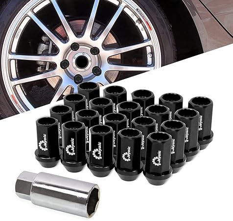 Amazon Jeyaic 合金アルミニウム7075 T619 ホイールロックナット M12 X P1 5 個セット ホンダ マツダ スバル 三菱の普通車と軽自動車に対応 長さ42mm 外七角 テーパー60 4穴 5穴用 19hex 21hexソケット付きナット ラグナットレーシングナット軽量盗難防止黒 ナット