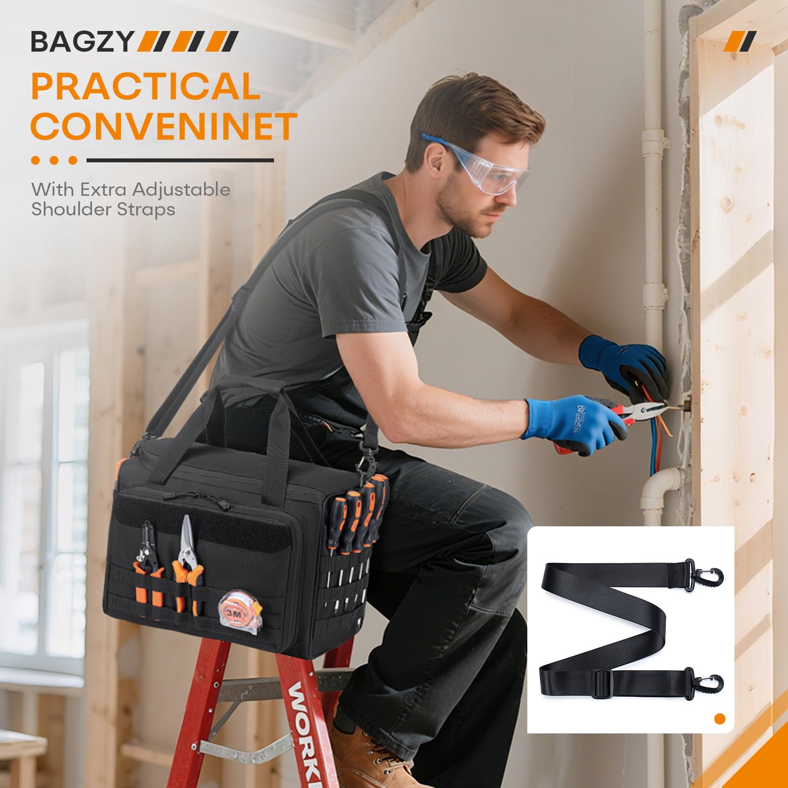 BAGZY Werkzeugtasche 900D Oxford Wasserdichte Taktische Tasche 40x30x25cm mit DIY Partition Assembly Multifunktion Mehrere Taschen Elektriker Werkzeugbeutel mit Schultergurt Verstellbar für Handwerker