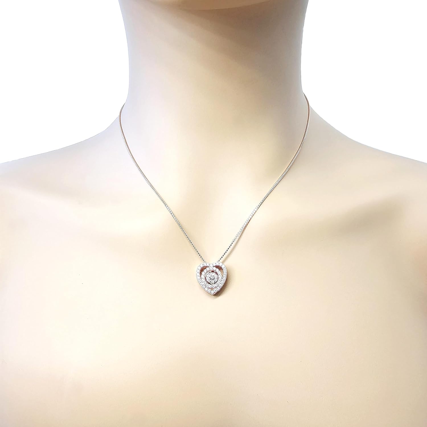 Central Diamond Center Circle in Heart Dancing Gemstone Necklace in Solid 925 Sterling Silver made w/Pure Brilliance Zirconia - Image 4
