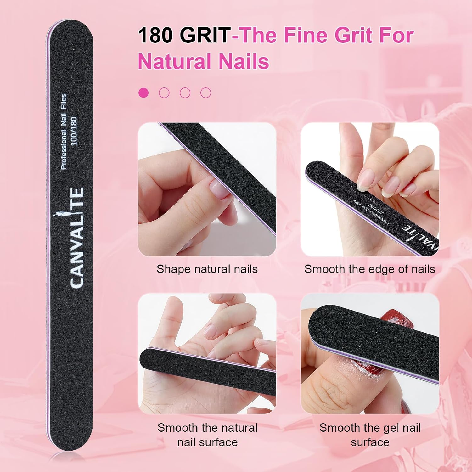 Canvalite Nail Files and Buffers, 2 Pack Professional Emery Boards, 100/180 Grit Nail File for Natural and Acrylic Nails, Black