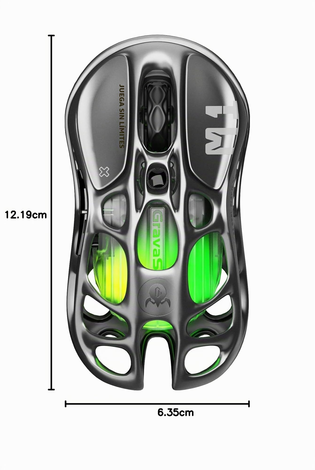 GravaStar Mercury M1 Pro Ratón inalámbrico para Juegos, Ratones para Juegos MMO de aleación de magnesio, 26.000 dpi, Diseño Hueco Ligero de 88 g, 5 Botones programables, 5 Modos RGB, Gris plomizo