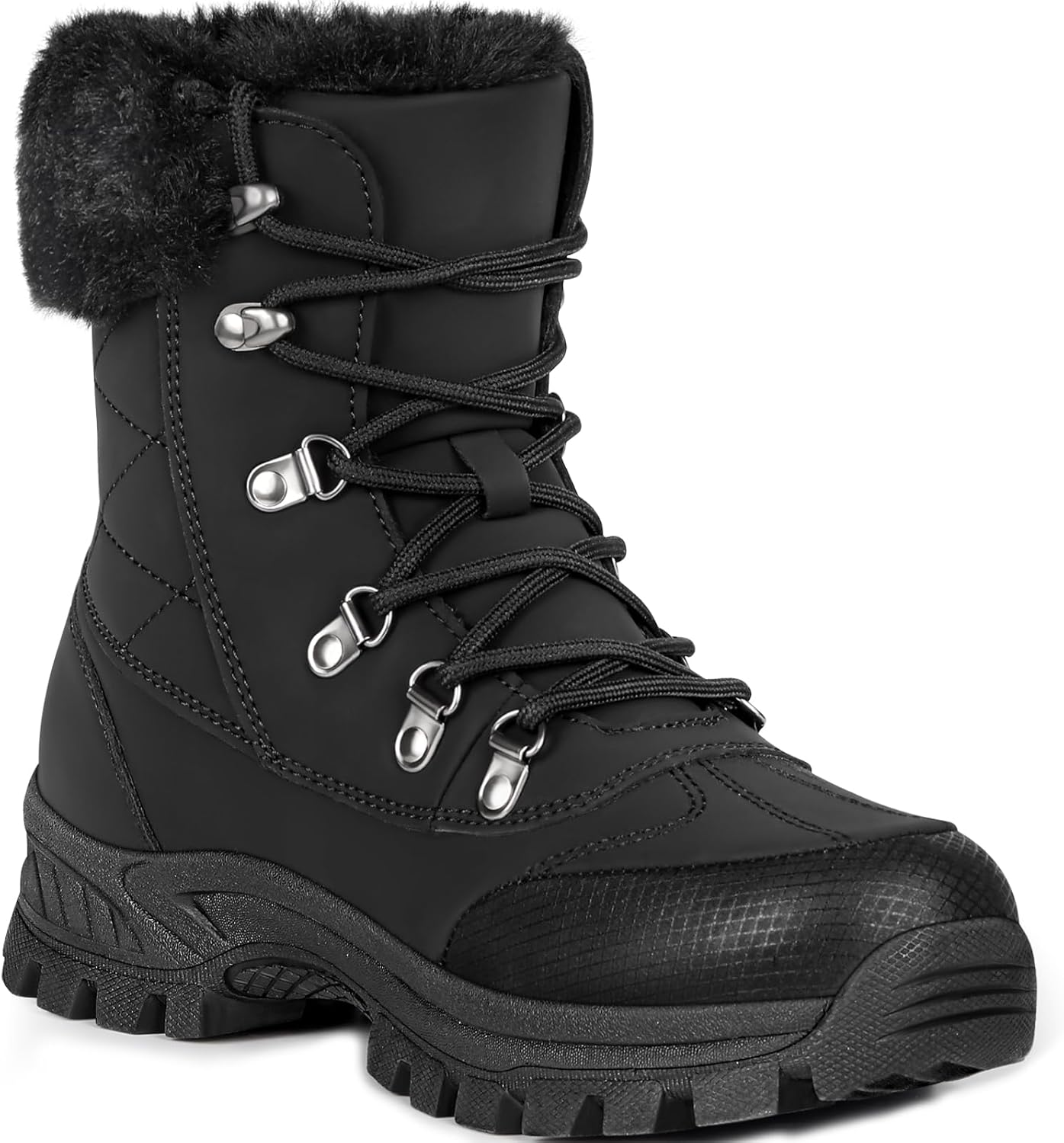 Women's Waterproof Winter Snow Boots丨Warm Faux Fur Lined Insulated Lightweight Non-Slip Lace-Up Mid-Calf Booties