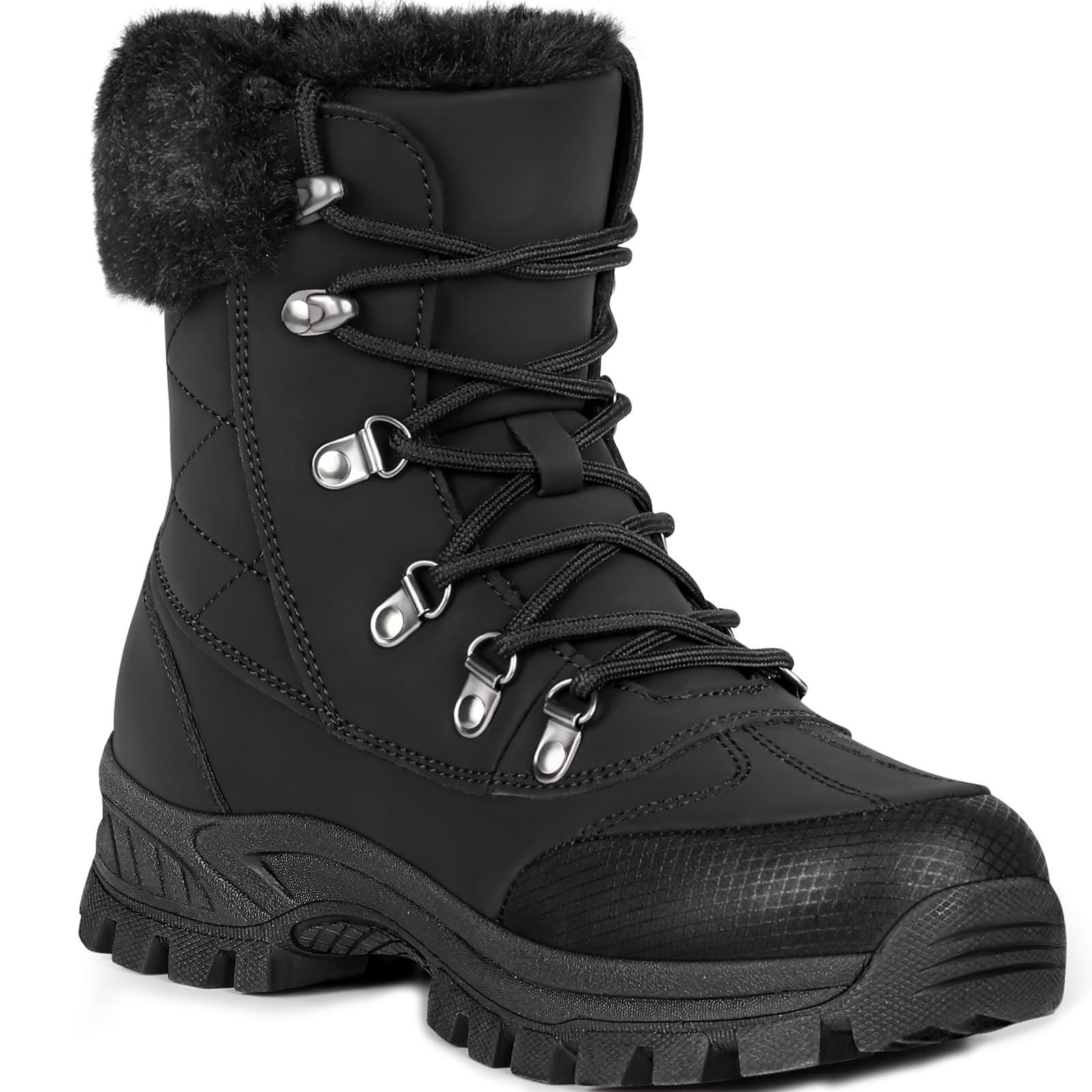 Womens Waterproof Winter Snow Boots Warm Faux Fur Lined Insulated Lightweight Non-Slip Lace-Up Mid-Calf Booties