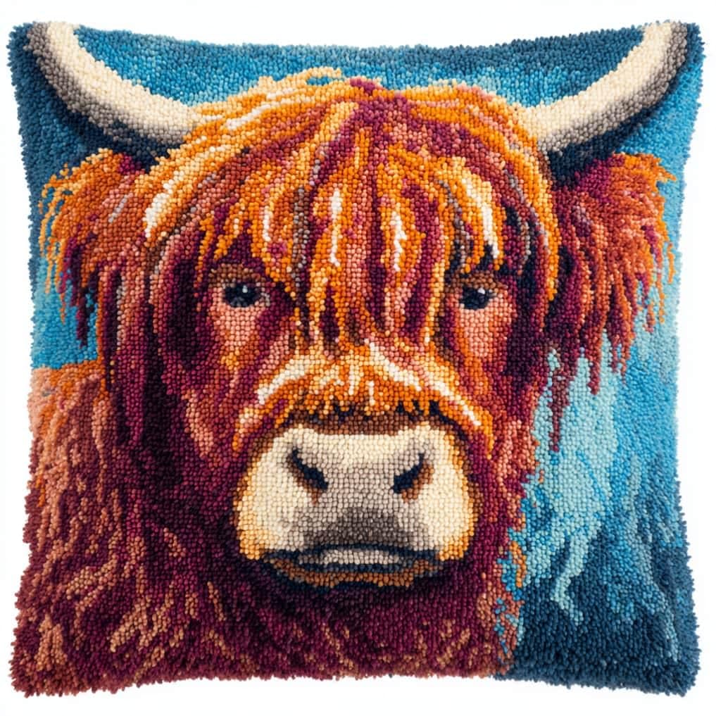 kitphoenix Latch Hook Kits for Adults Highland Cattle 43Cmx43Cm