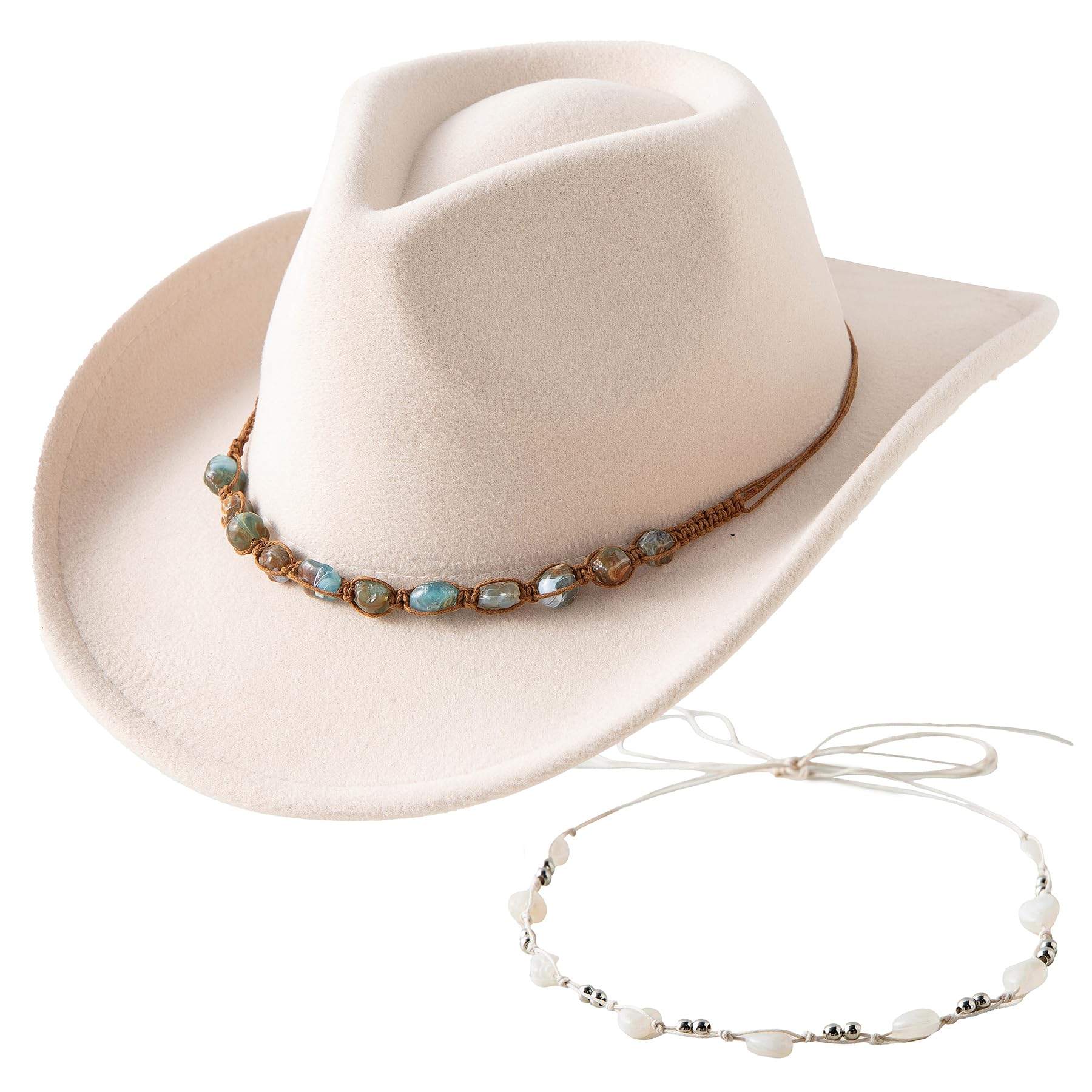 Jastore Western Cowboy Hat for Kids Girl Boy Classic Fedora Hat Felt Cowgirls Hats with Two Decorative Bands