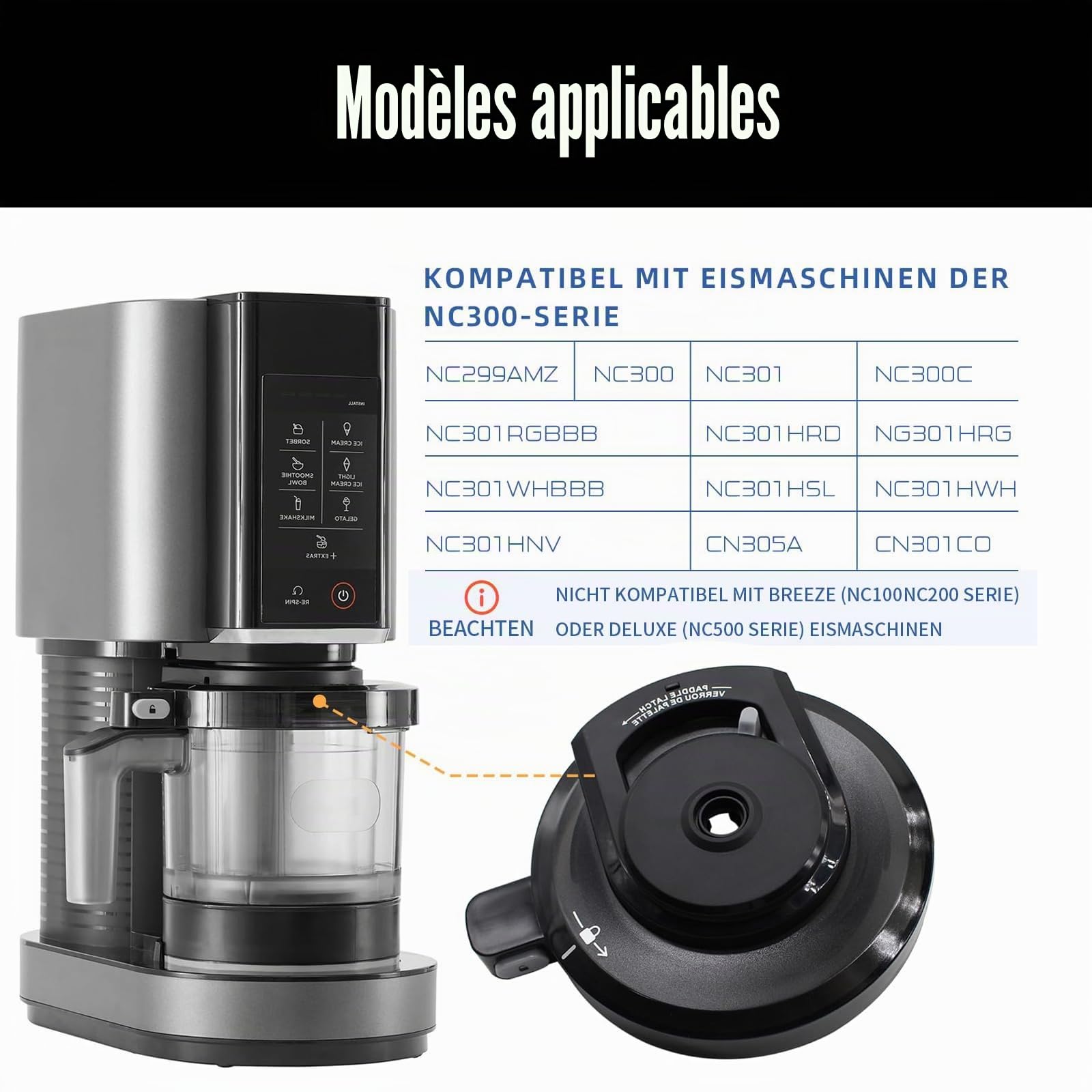 Couvercle extérieur pour sorbetière Ninja, pour sorbetière Ninja Creami, Compatible avec Nc299amz/Nc301/Nc300, Couvercle de rechange réutilisable