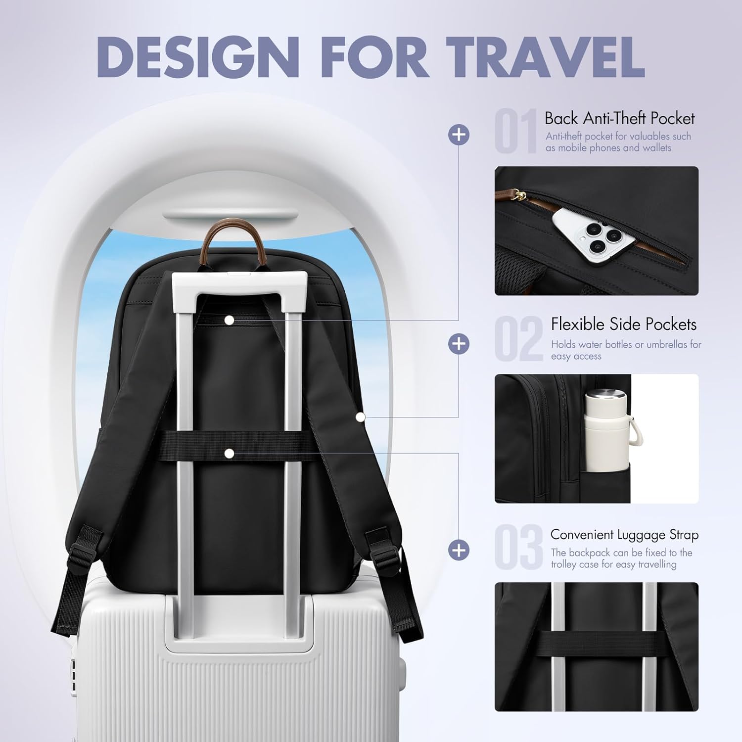 GOLF SUPAGS Backpack for Women Work College Travel Laptop Backpacks Multi-Functional Casual Daypack Teacher Nurse Everyday Bags Fits 15.6 Inch Notebook (Black) - Image 6