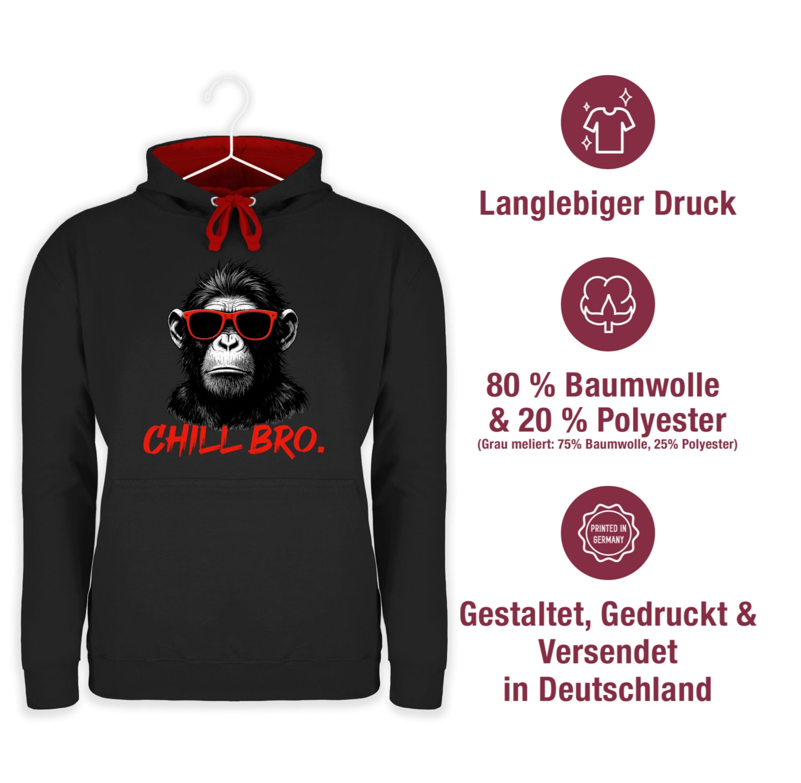 Shirtracer - Pullover Herren Frauen Hoodie Kontrast zweifarbig - Chill Bro Cooler AFFE Geschenk Statement lustig I Junge Männer I Zocker Sprüche Teenager Geschenk Gamer I Coole