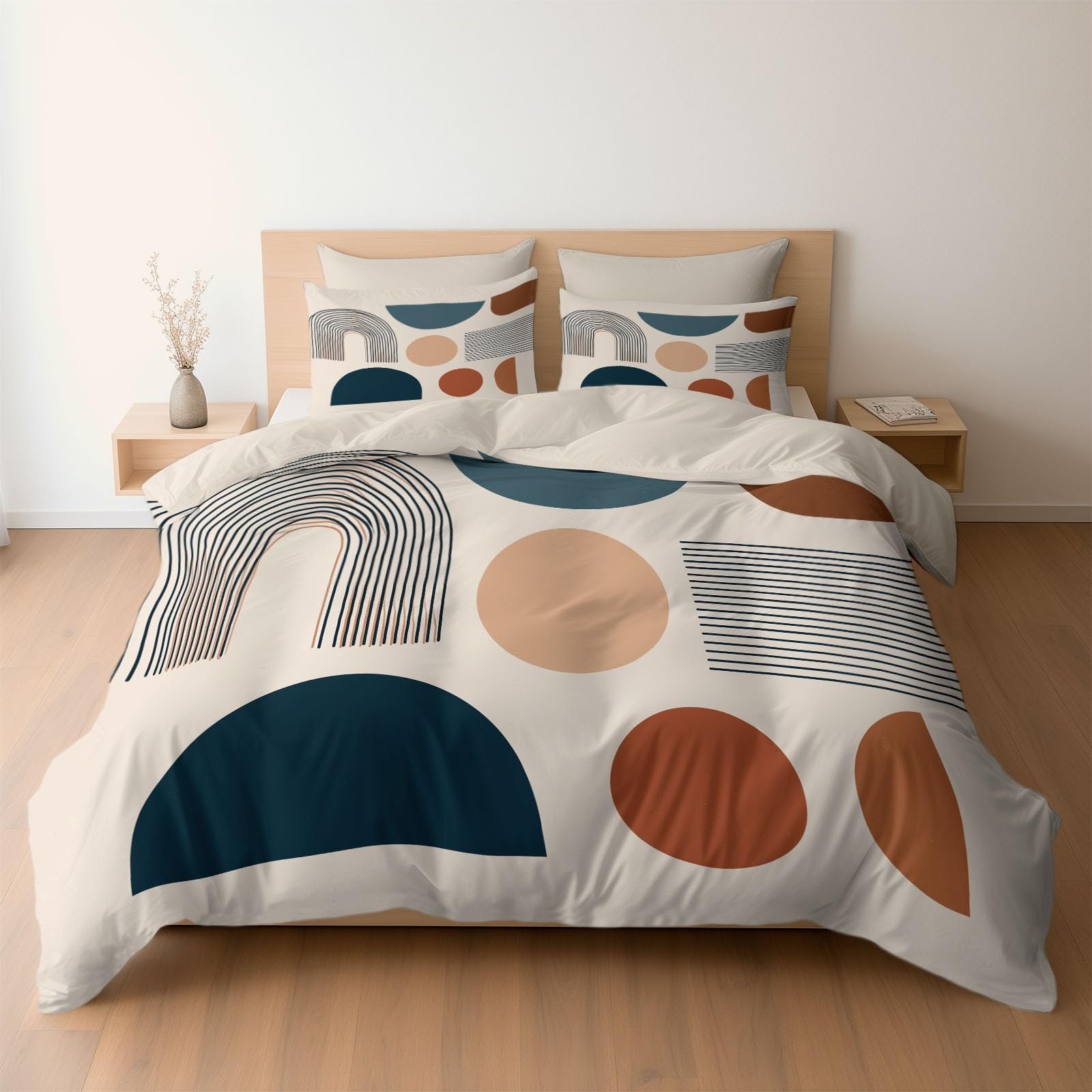 Housse de couette 160x200 imprimé géométrique beige