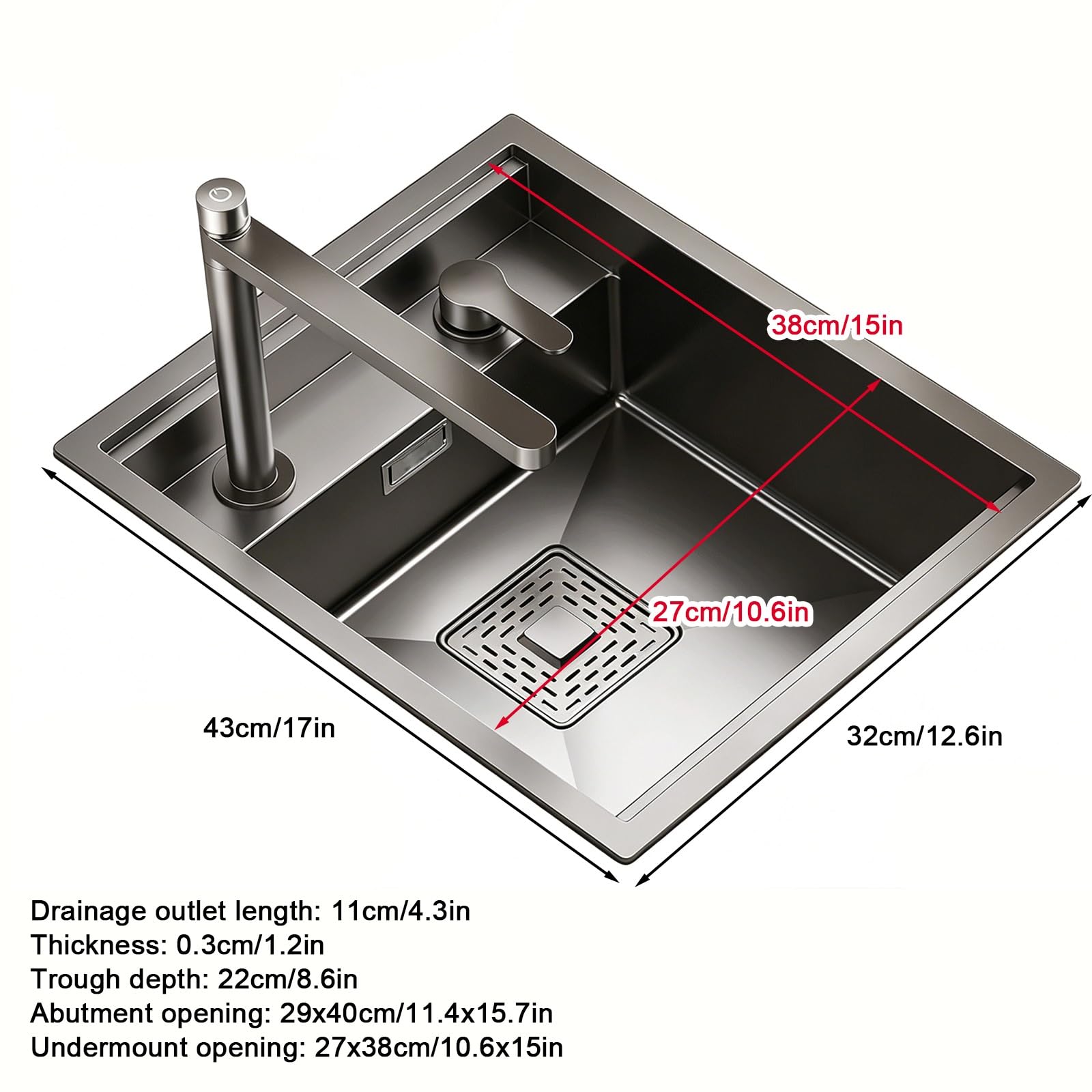 Fregadero Camper, Fregadero de Cocina y Grifo, Acero Inoxidable 304, Cubierta Oculta, para Caravanas, Autocaravanas, Embarcaciones y Bares(32x43cm/12.6x17in)
