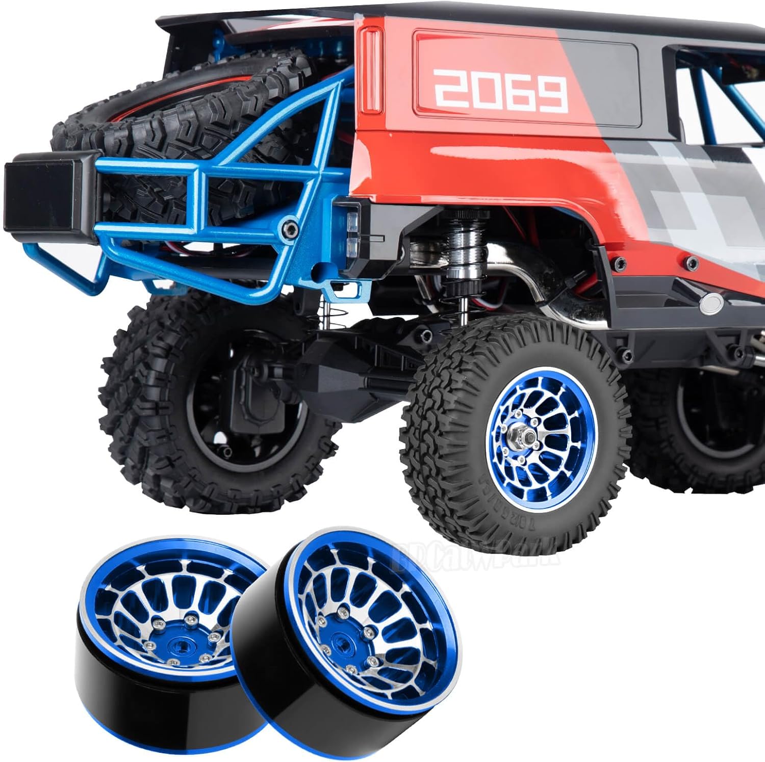 RC 1.55 Beadlock Wheels Rims for 1/10 Tamiya AX90069 D90 TF2 CC01 CC02 RC Crawler Car,4Pcs Aluminum Alloy Rims,Navy Blue