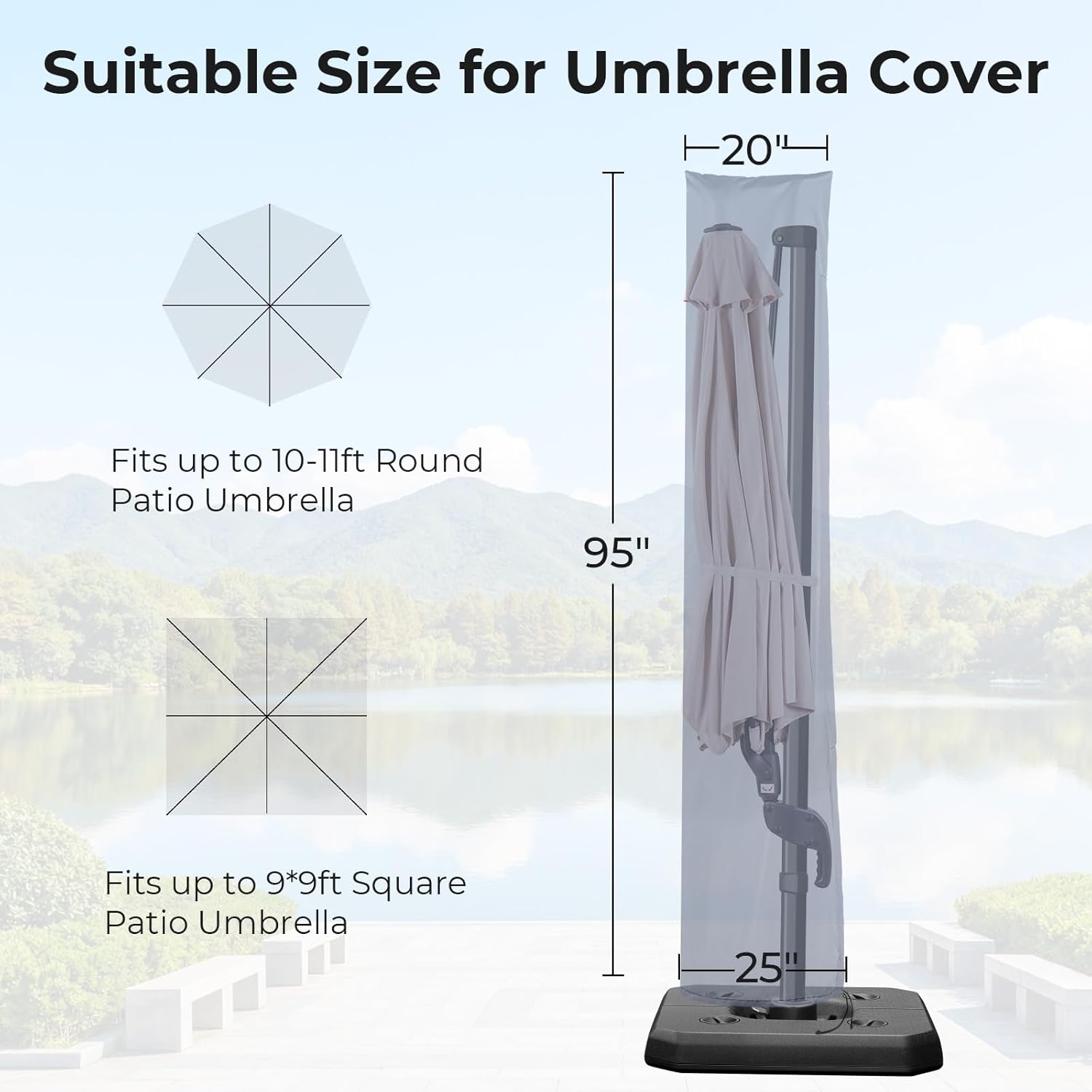 ONBRILL Patio Umbrella Cover, 600D Heavy Duty Waterproof Umbrella Covers for Outdoor Umbrellas 9ft to 11ft, Windproof Parasol Outdoor Umbrella Covers with Collapsible Rods, Drawstring and Zipper, Grey