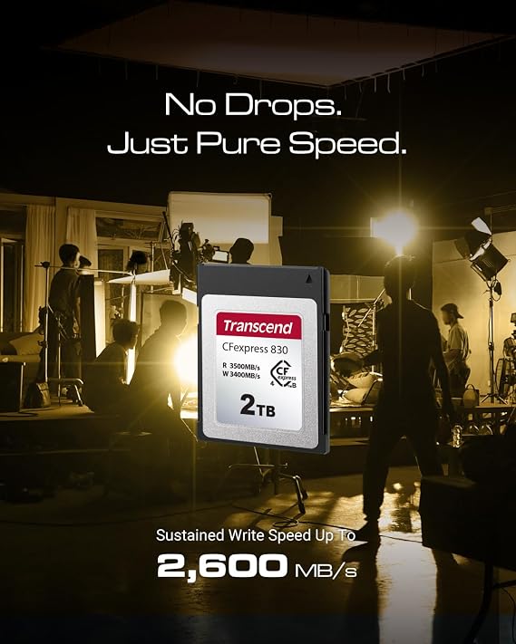 Transcend CFexpress830 Memory Card 512GB, Up to 3500MB/s, 4K8K Video Capture for Canon EOS/Nikon/Panasonic/FUJIFILM/BlackmagicCINEMA, PCle Gen4x2 NVMe, CFexpress Type B, Filmmaker/Professional Creator