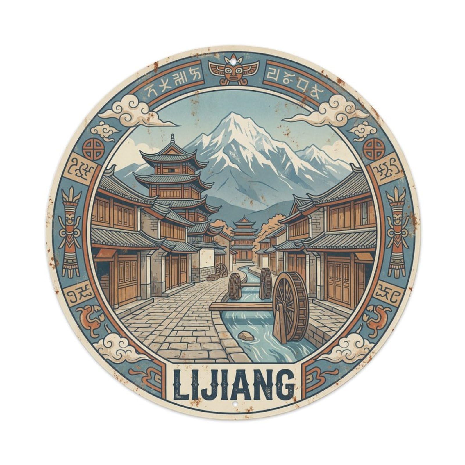 Vintage China Travel Lijiang Metal Tin Sign