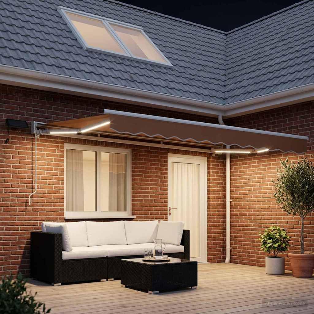 Tenda da Sole Manuale con LED, Alluminio, Sabbia, 4.5 x 3.5 m
