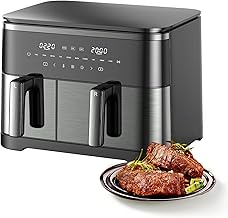 12QT Large Air Fryer with Dual Basket (4QT+8QT), 13-in-1 Digital Touchscreen with 50pcs Paper Liners, Sync & Dual Functions, Bake, Roast, Dehydrate, Shake Reminder