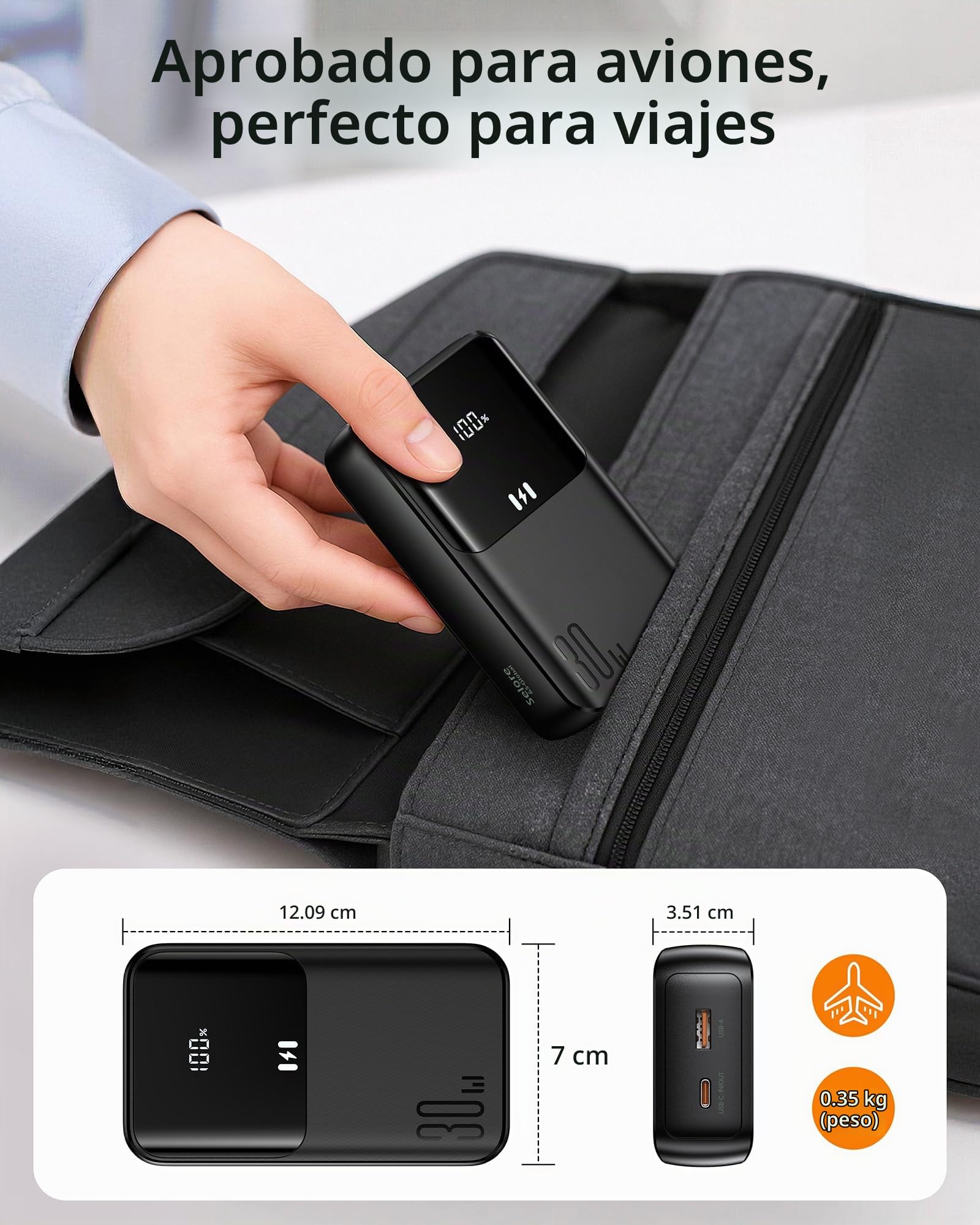 Selore&S-Global Power Bank, 20000mAh 30W Bateria Externa Carga Rapida, Cargador Portátil con Cable Integrado, 4 Outputs, USB C Powerbank Compatible con iPhone 17 16 15 14 13 Samsung iPad MacBook Air