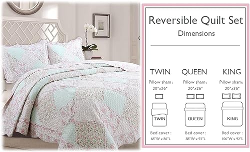 Miniatura 7 de Cozy Line Home Fashions Juego de ropa de cama reversible de algodón reversible de 3 piezas con diseño floral pastel de jardín de rosas, melocotón