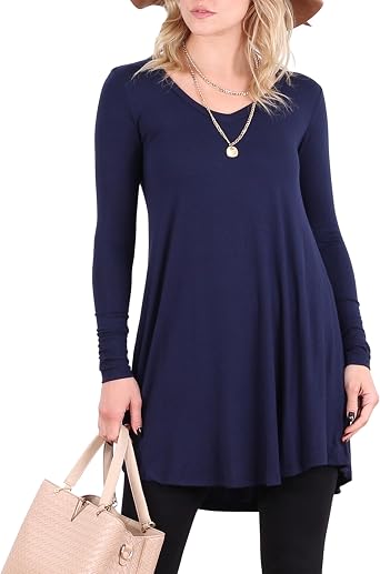 Popana Long Sleeve Tunic Top Shirts Women, Flowy Dressy Loose Fit Tops Womens Tunics Tees Long Sleeve Shirt for Leggings