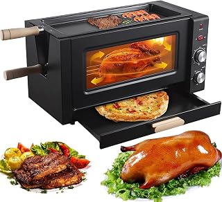 25L Electric Rotating Rotisserie Grill, 2 Layer Auto Rotating Kebab Skewer Machine, 3000W Smokeless BBQ Kebab Grill Machine, Pizza Beef Frying Cooking Baking Oven, Temp &