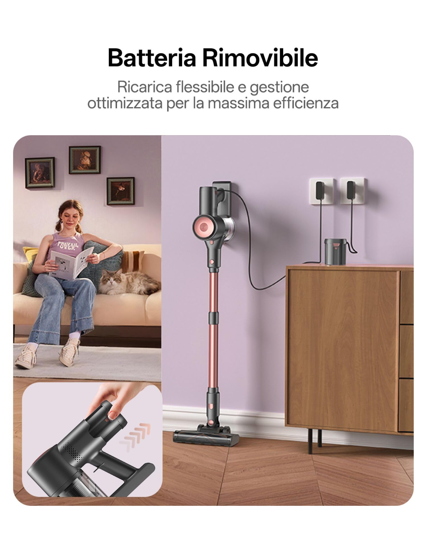 Vexilar Aspirapolvere Senza Fili Potente 45000Pa/ 45 Min, V10Pro Scopa Elettrica Senza Fili Antigroviglio,Ultraleggero,Aspirapolvere Senza Sacco per Pavimenti/Tappeti