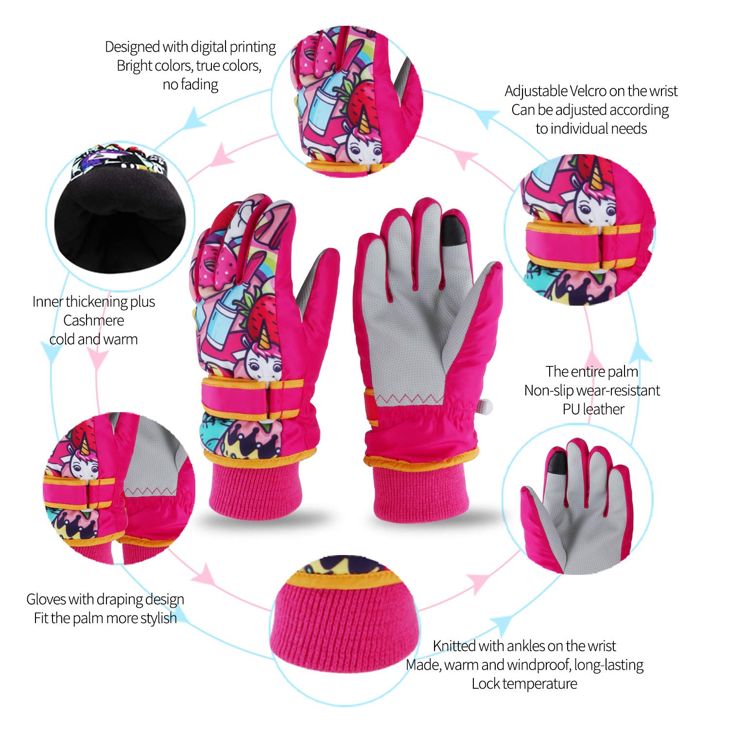 Guantes de esquí para niños y mujeres, impermeables, cálidos, térmicos, para esquí y snowboard - - S (niño 3-5 años)