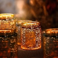 Vista 3 de 8.8oz Embossed Blinking Glass Candle Container, 9 Pack Electroplated Shining Candle Jar with Embossed Lid for Candle Making DIY Craft