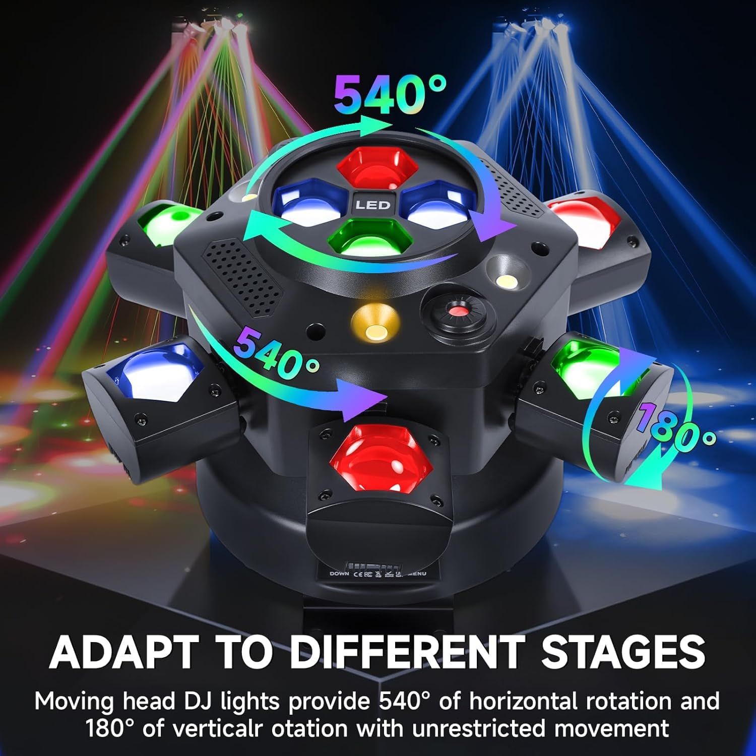 2026 Nouvelle lampe atmosphérique LED multi-faisceaux, lampe de scène rotative à 6 bras de 150W, 0-100% de dimmabilité, laser/stroboscopique, support de télécommande et activation par son pour DJ
