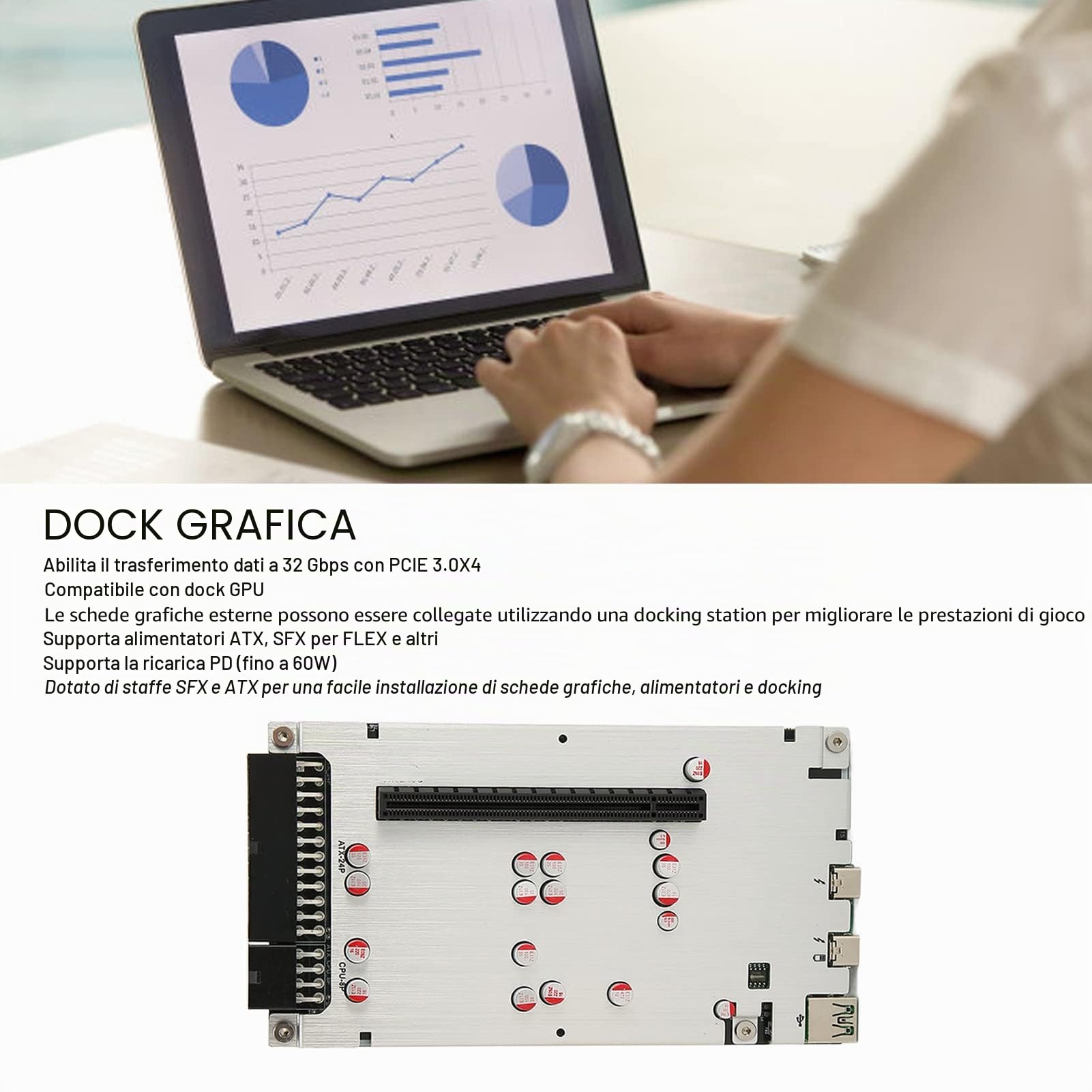 TH3P4G3 Docking Station Grafica Scheda Grafica Esterna per PC Portatile Thunderbolt GPU Dock 3/4, ATX, SFX per Flex e Altri Alimentatori, Ricarica PD da 60 W