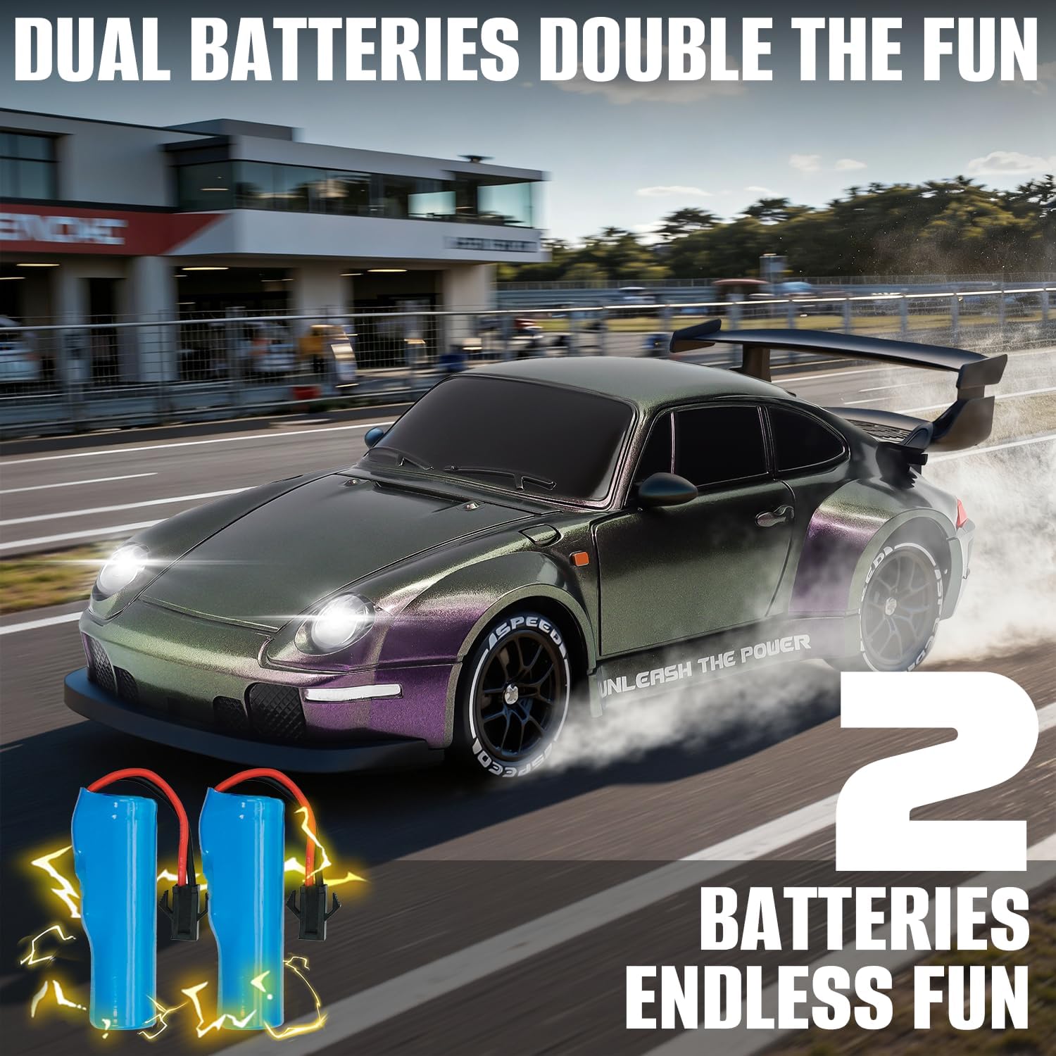 RC Drift Car,1:24 Scale Remote Control Car, 2.4GHz 20KM/H 4WD High Speed RC Cars for Kids with LED Light, Two Batteries,Drifting Tires,Racing Vehicle Toy for Adults Boys Girls Purple