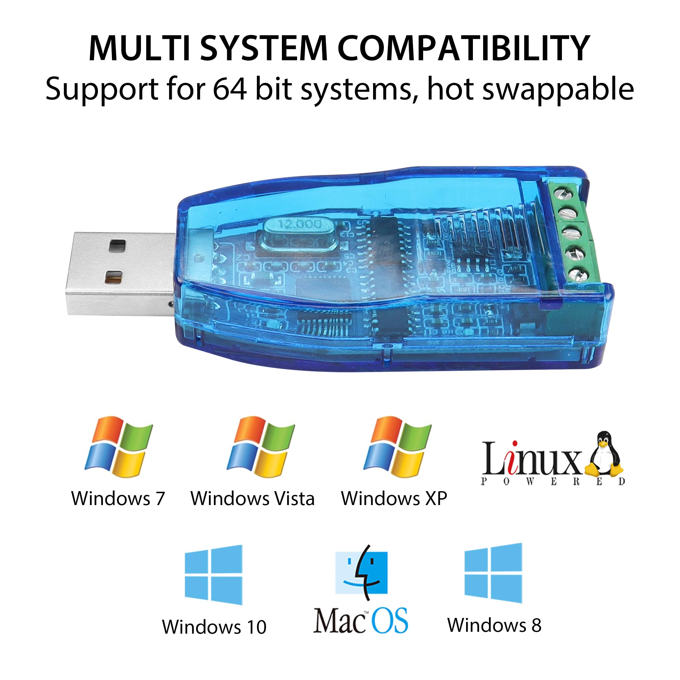 YACSEJAO Convertitore da USB a RS485 RS232 da USB 2.0 a RS-485 RS-232 con chip CH340 per Windows 11 10 8 7 XP Mac OS