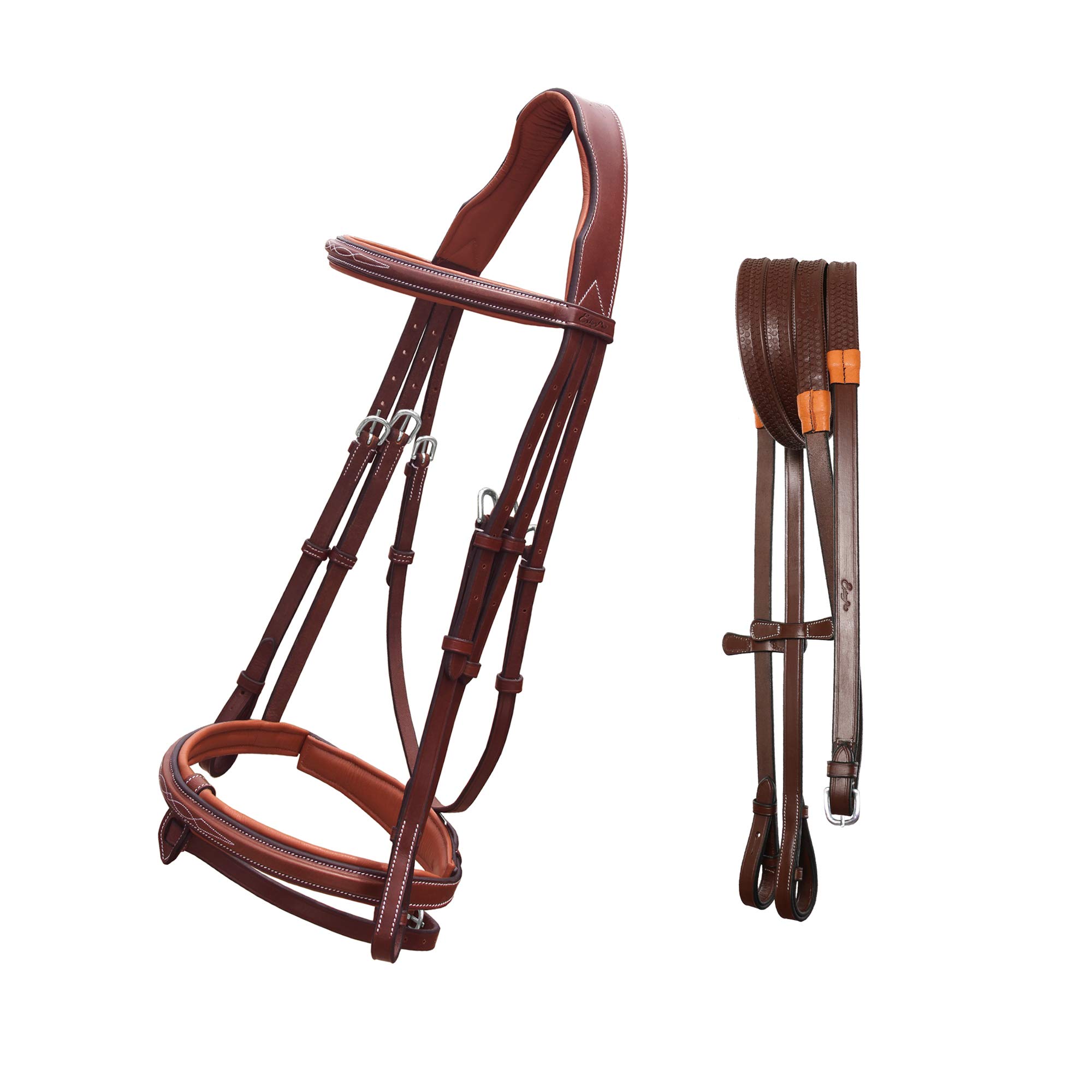Exion Horse Snaffle Jumping Bridle with Removable Flash & Rubber Reins | Royal English Bridle for Horses | Oak Brown, Over Size