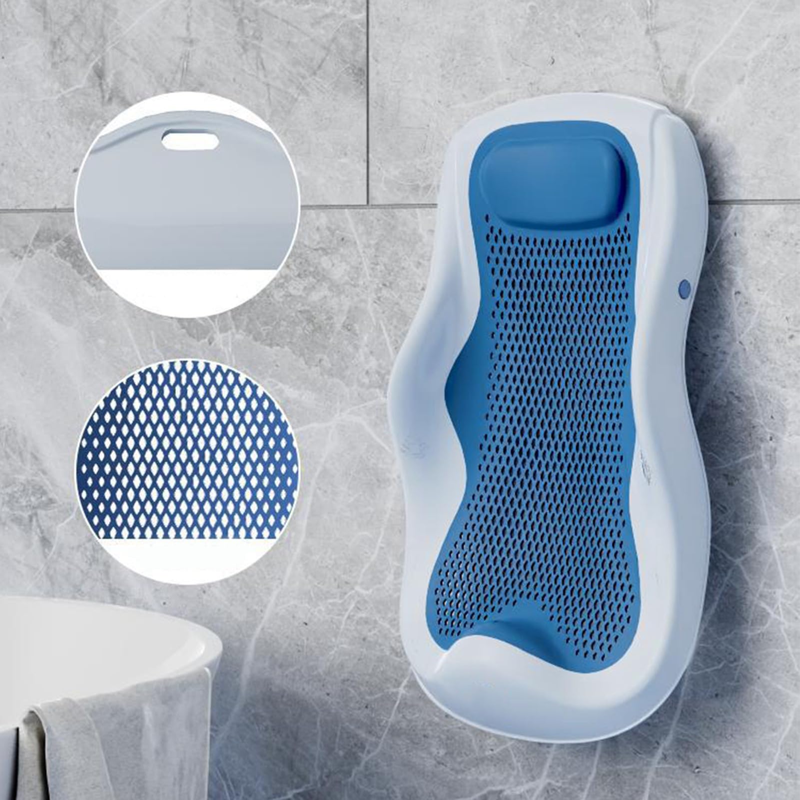 Supporto per Bagnetto Pieghevole Bagnetto Pieghevole Staffa di Supporto Sdraiata Seggiolino Ergonomico Antiscivolo per Neonati (Blu)